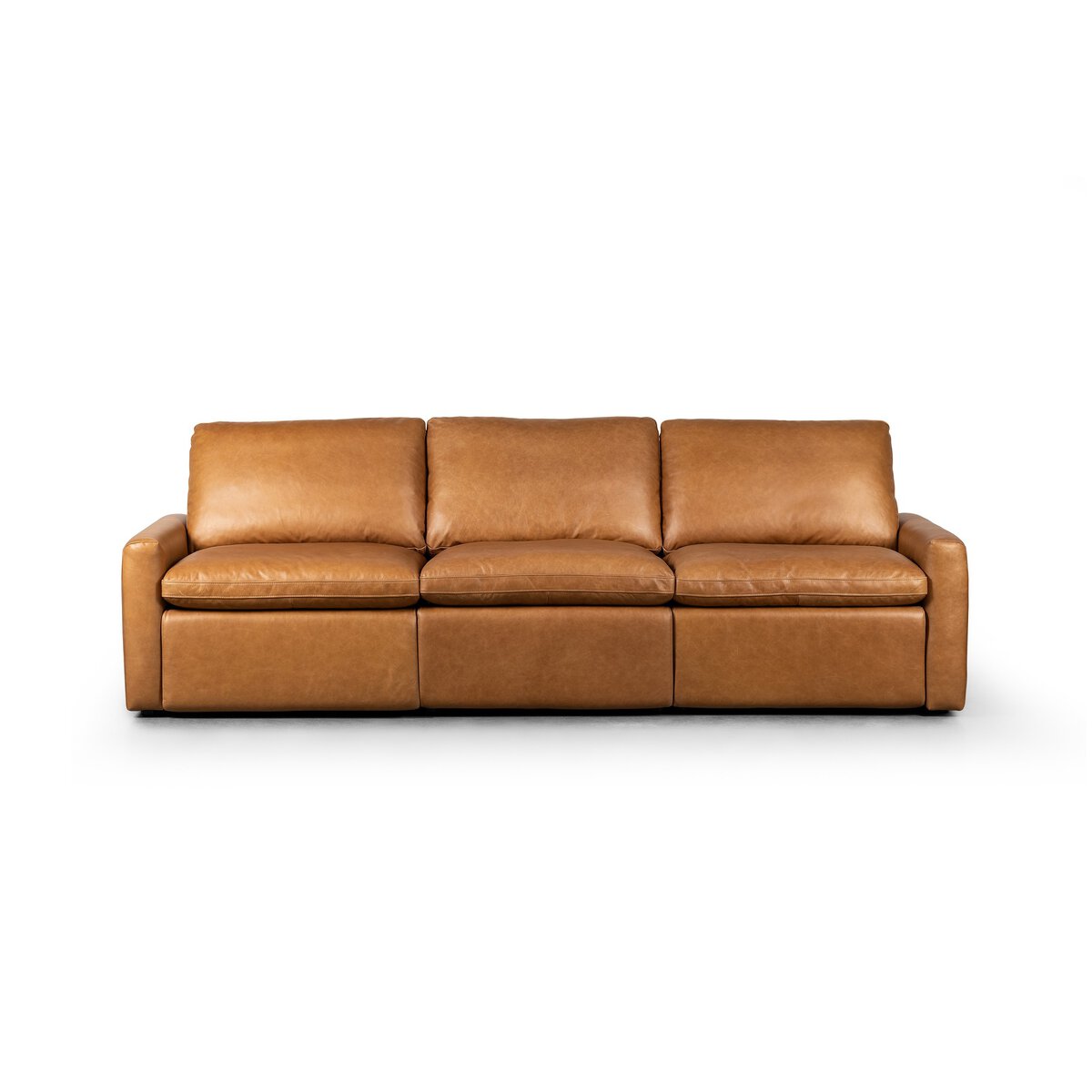 The 3 seat Tillery Reclining Sofa featuring a zero clearance design with plush cushions in top grain leather.