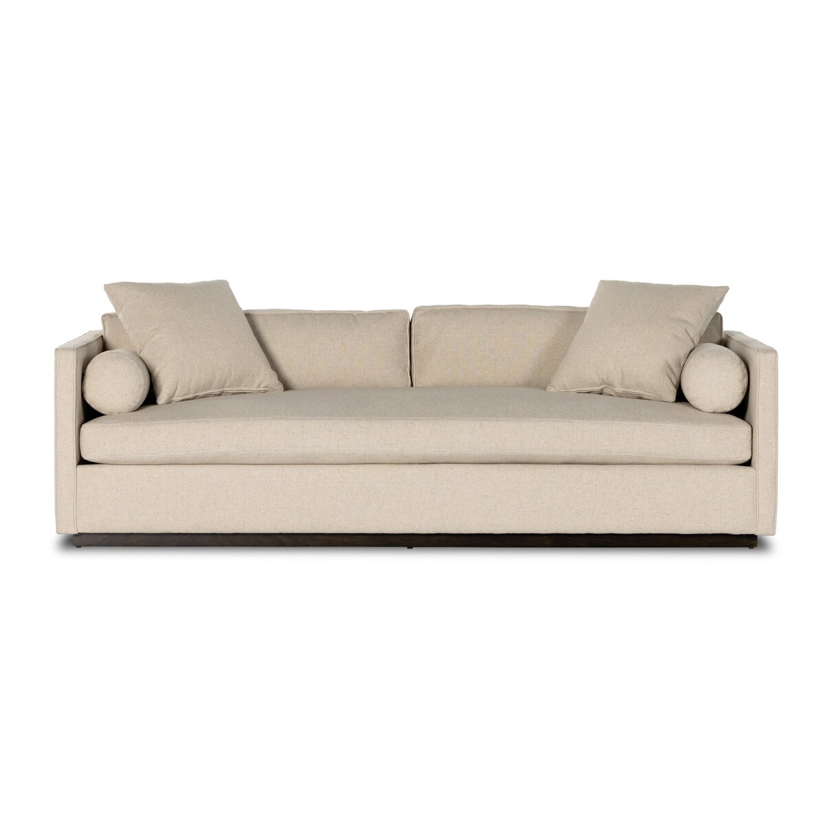 Deep Sawyer Sofa has clean lines with plush bolsters and cushions in linen-like performance fabric.